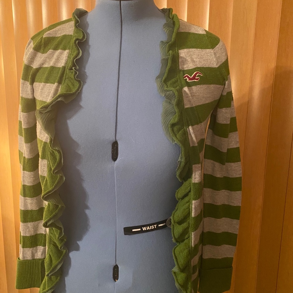 Hollister- Size M. -  Green/Gray striped sweater.